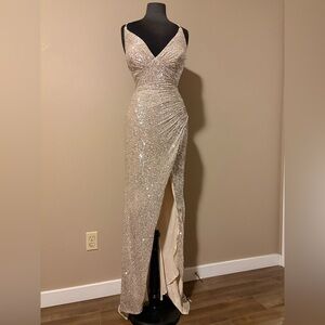 Alyce Paris Glittering Silver Maxi Dress